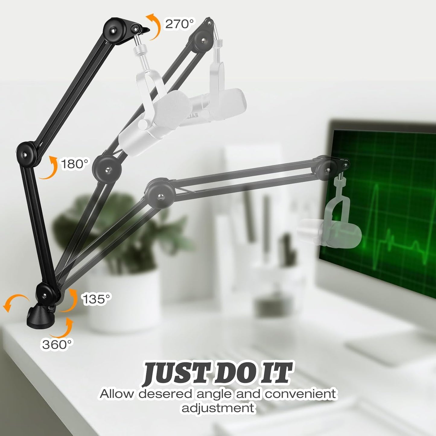 Mic Boom Arm ??Heavy-Duty Microphone Stand with Desk Mount Clamp&Microphone Clip Ideal for Podcast & Gaming, Supports 4.4 lbs for Blue Yeti, FIFINE, HyperX, Shure & More