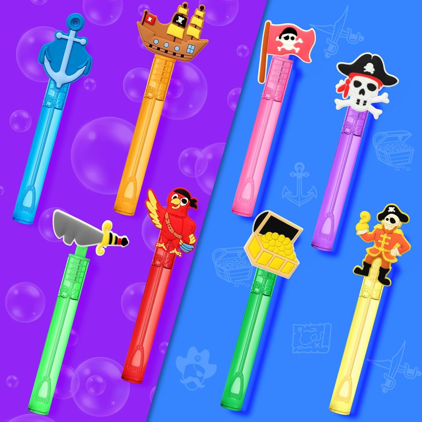 AFZMON 24Pcs Pirate Party Favors Bubble Wands for Kids, Pirate Mini Bubbles Wand Toys, Pirate Theme Birthday Party Supplies Goodie Gift Bag Stuffers Pinata Classroom Prizes