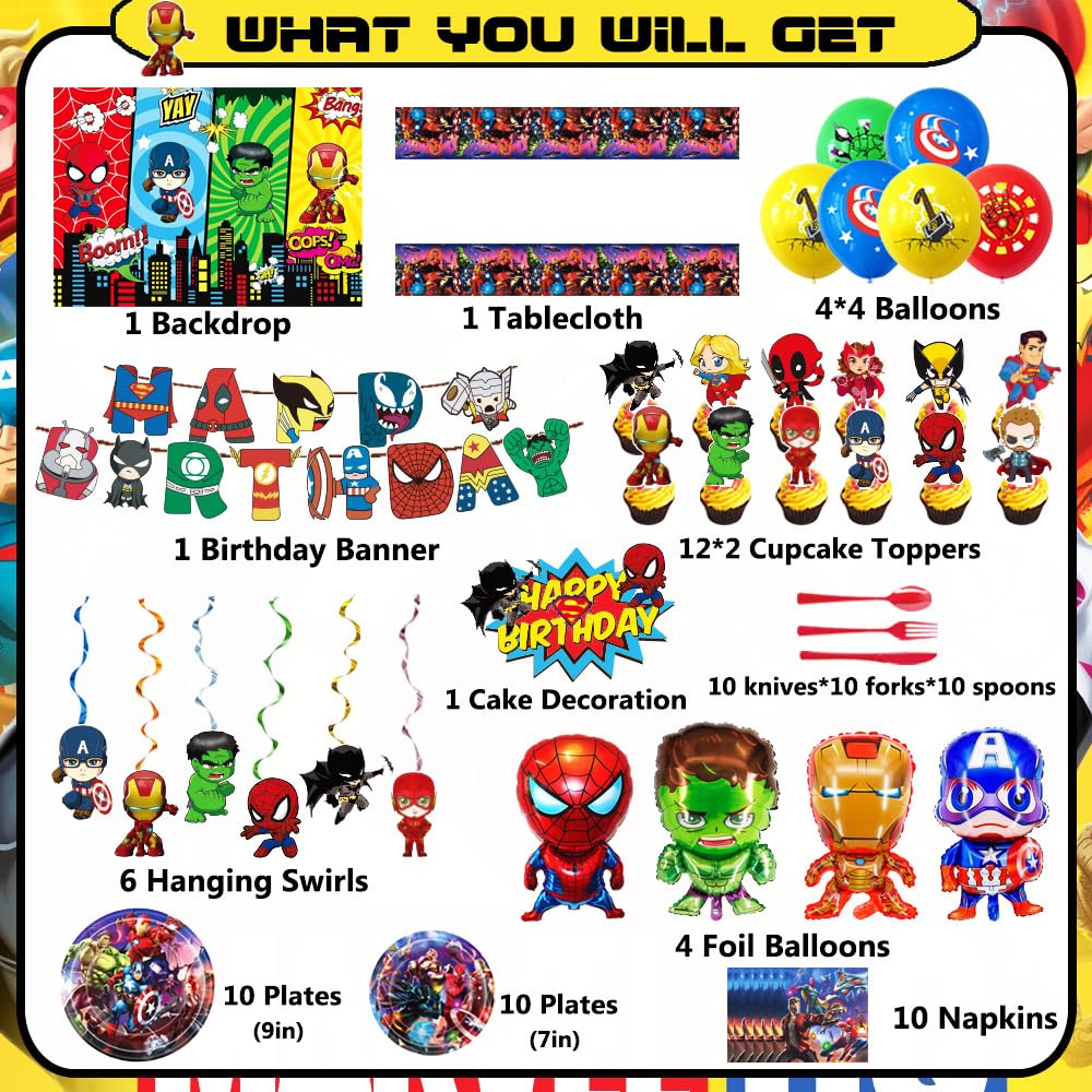 Avenger Theme Birthday Party Supplies Decorations, Including Birthday Banner, Tablecloth, Backdrop