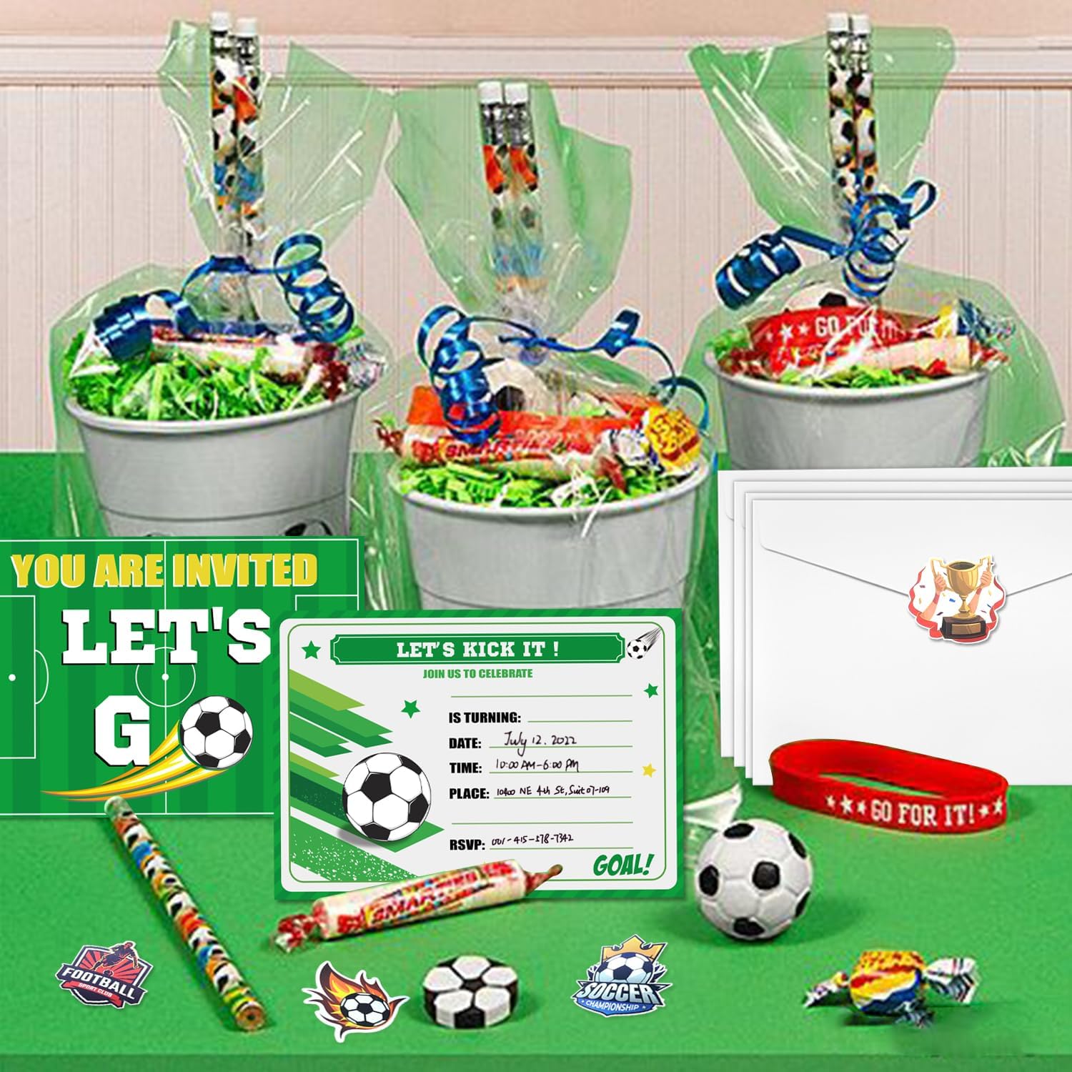 PTECDROTS 20Pcs Soccer Party Invitations Sets with Envelopes Soccer Favors Birthday Invitation