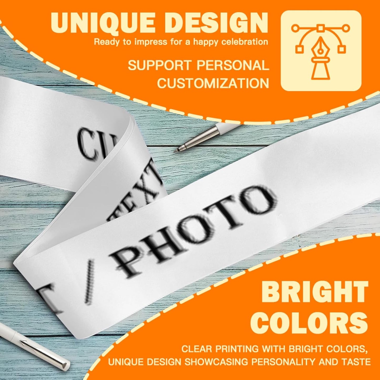 Custom Sash,Personalized Birthday Sash with Text Photo,Customized Bachelorette Sash Quote Sash Bride to Be Sash Color Optional (No decorative edge, White)