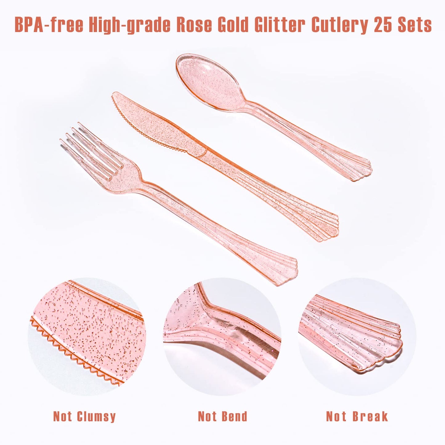 AIRE Pink Gold Paper Plates, 175PCS Disposable Dinnerware Set for 25 Guests