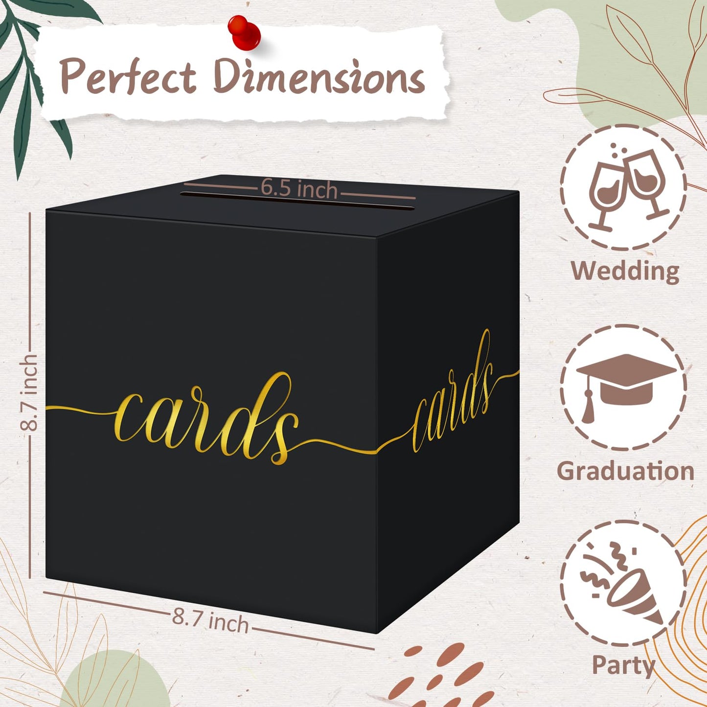 QIKSION Elegant Card Box for Party, Gold Foil Graduation Card Box, Black