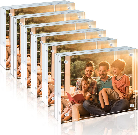 Egofine 3.5x5 Acrylic Frame 6 Pack, 20mm Thicker Frameless Clear Picture Frame, Double Sided Magnetic Picture Frame, Free Standing Desktop Display