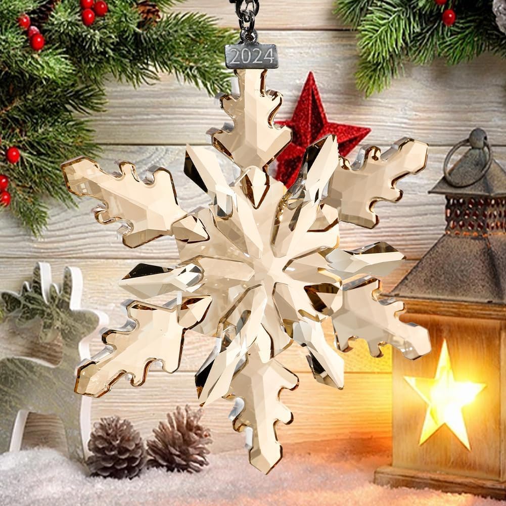 2024 Crystal Snowflake Ornaments Annual Edition Christmas Tree Ornament Home Gifts (2023-Champagne)