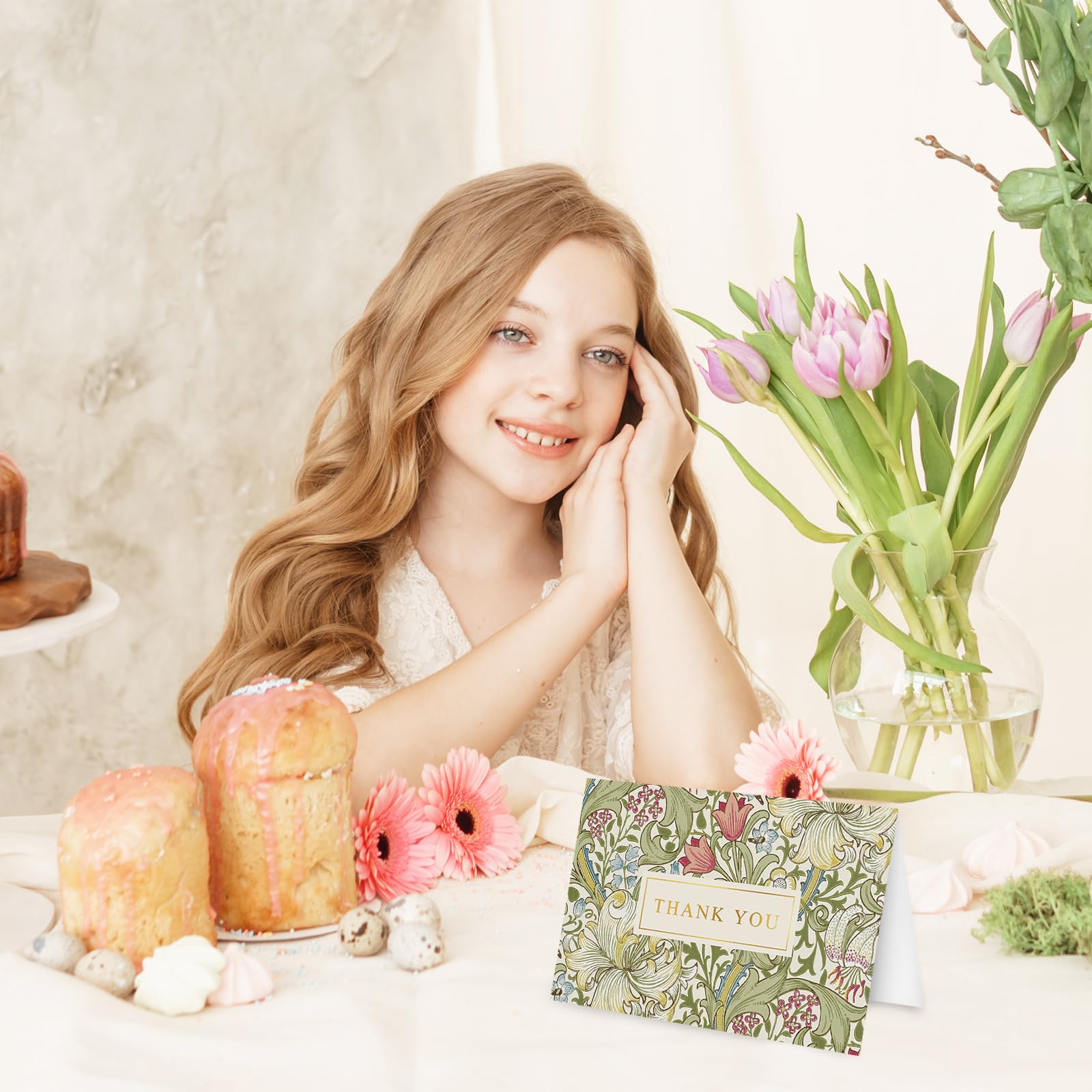 Whaline 24 Pack Floral Gold Foil Thank You Cards with Envelope & Sticker