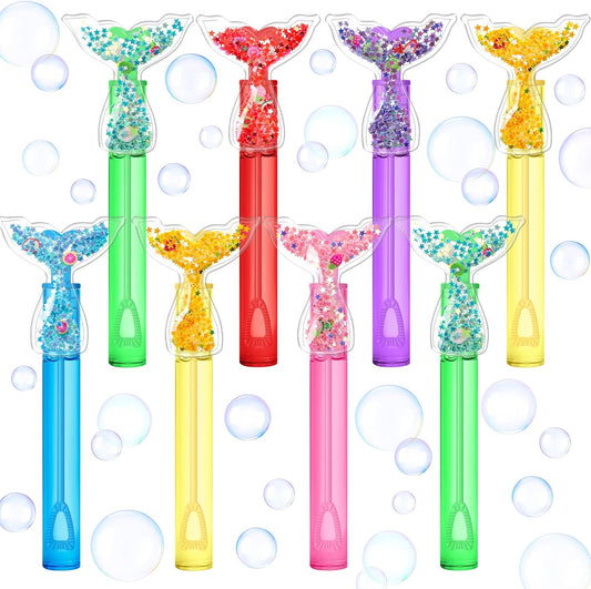 AFZMON 24Pcs Glitter Mermaid Bubble Wands for Kids, Mermaid Tail Party Favors Mini Bubbles Birthday Gift Toy Goodie Bag Stuffers Classroom Prizes Wedding Party Supplies