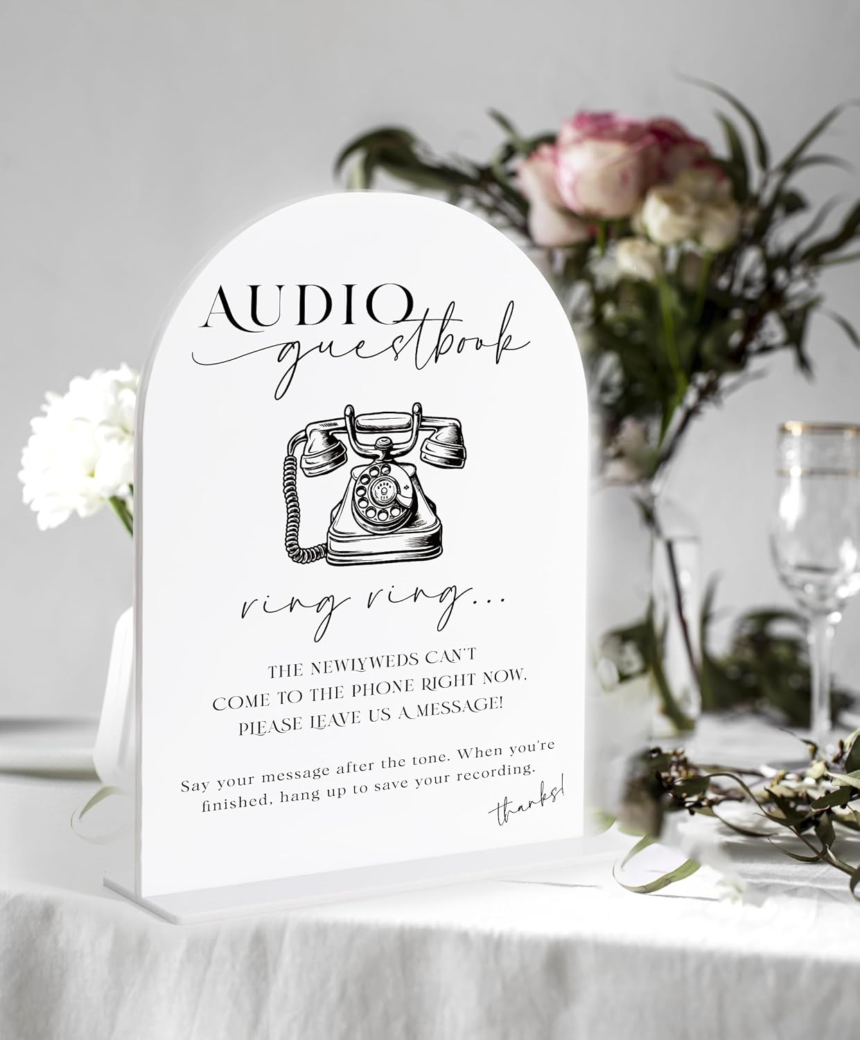 Audio Guest Book Sign, White Arch Acrylic Wedding Sign, Audio Guest Book Wedding Phone, Bridal Shower Decor, Engagement Party Decor, Centerpiece Table Decorations Party for Bride and Groom-25