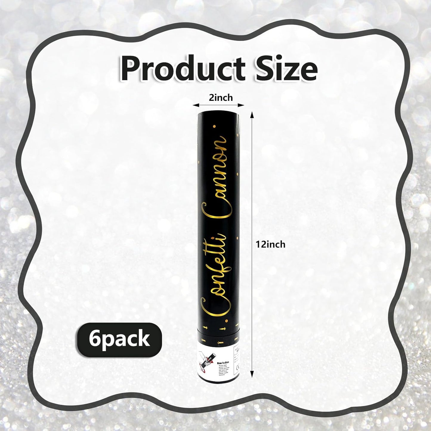 6 Pack White Confetti Poppers, 12 Inch Confetti Cannon Party Poppers Shooters for Gender Reveal, Birthday, Wedding, Graduation, Anniversary, Parties, Christmas, New Year's Eve