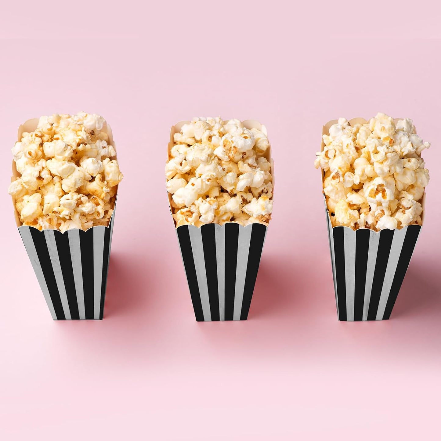 50 Pcs Popcorn Boxes Black and White Striped Cardboard Popcorn Container for Halloween Movie Nights Birthday Wedding(Black,White)