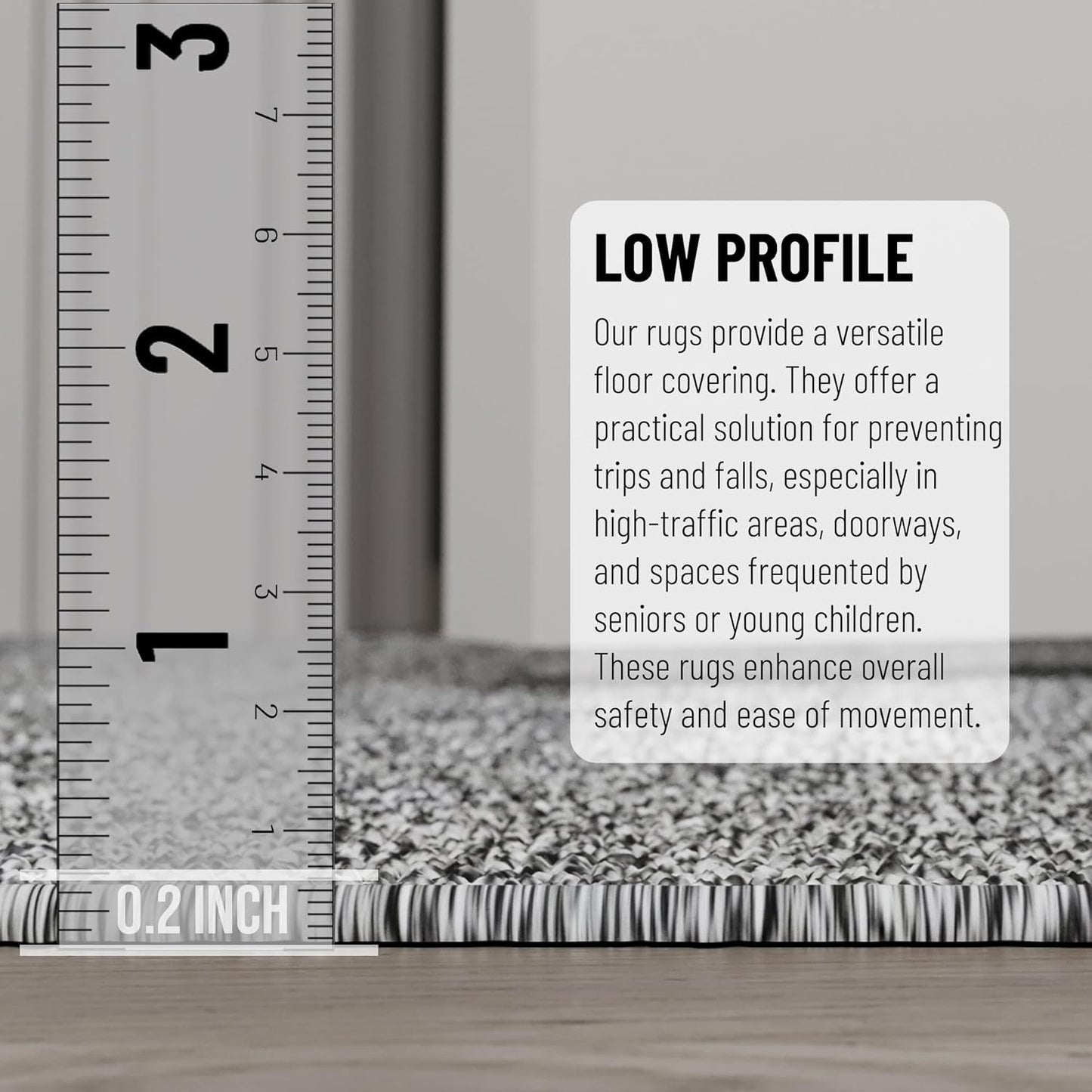 Ottomanson 2' x 11' Ultra-Thin Hallway Runner Rug - Durable Non-Slip Carpet for High-Traffic Areas - Fits Under Doors for Seamless Entry - Ideal for Kitchen, Entryway, Bedroom & Living Room, Gray