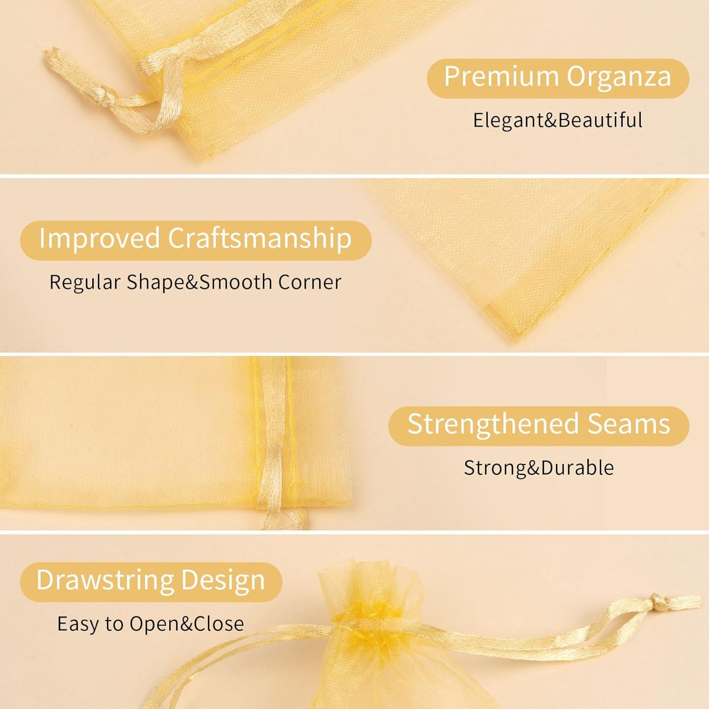 Organza Bags 5x7 Inch 50 Packs Mesh Gift Bags Drawstring Sachet Bags for Party Favor Wedding Baby Shower(Gold)