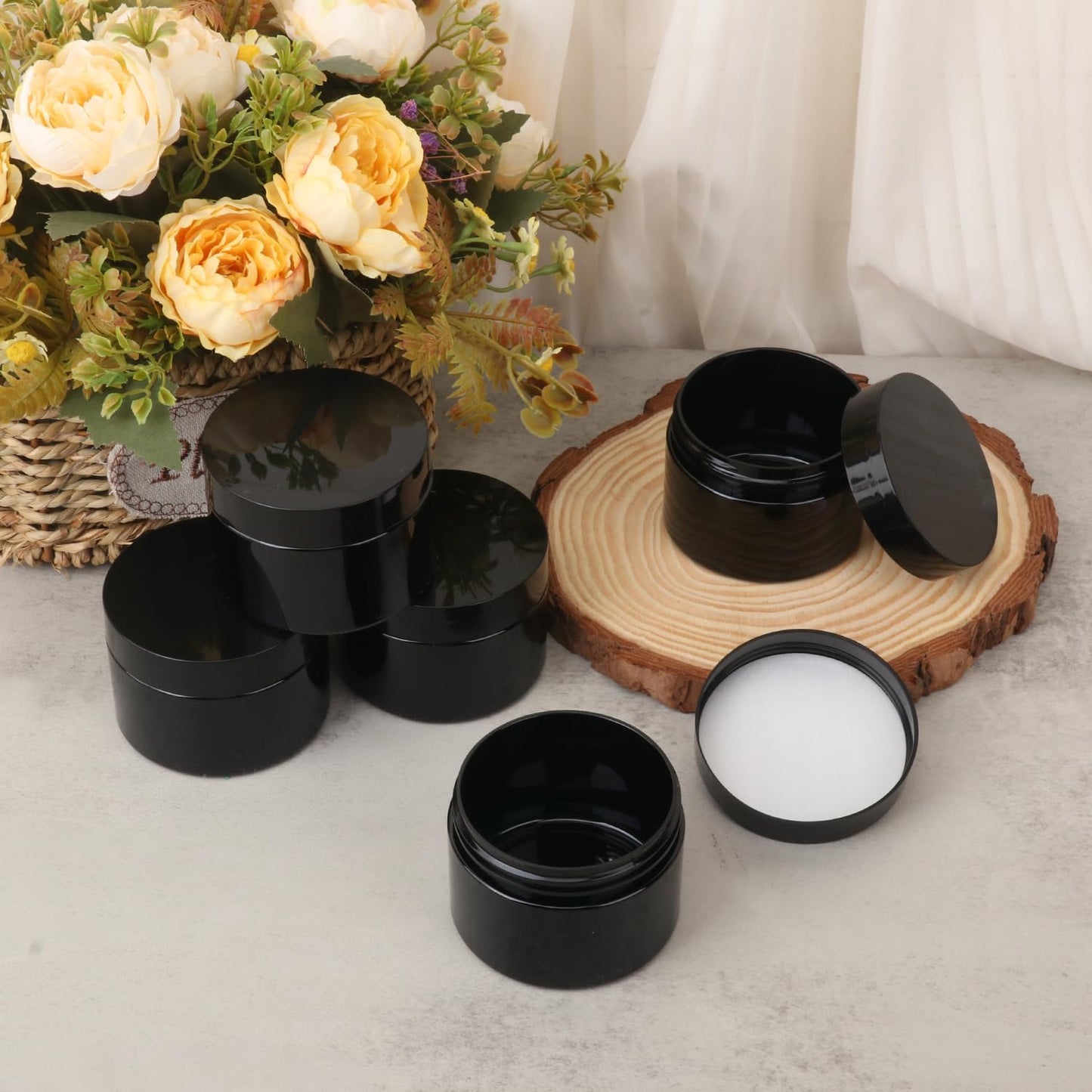 72 Packs 4 OZ Black Plastic Jars with black Lids, Body Butter Containers, Cosmetic Containers jars for Kitchen Ingredients, beads, sequins, Lotion, Cream, DIY Crafts and More by KUKLIPJIM