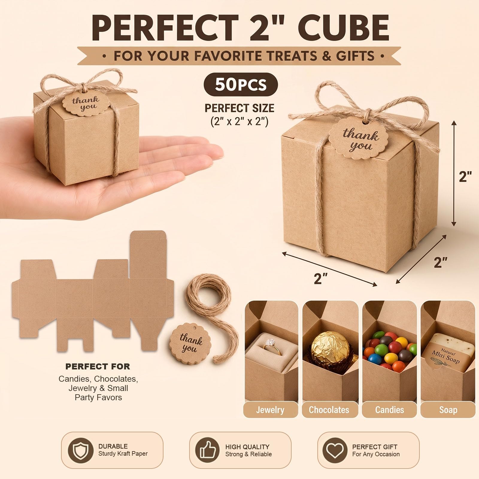 VGOODALL 50 PCS Small Gift Boxes, 2x2x2 Inch Mini Party Favor Boxes