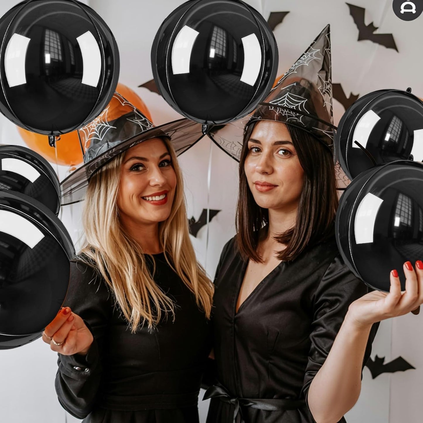 Giant 4D Foil Balloons, 6Pcs Large Metallic Black Round Balloons, 22 Inch Big Round Foil Balloon for Black Birthday Party Baby Shower Wedding Decorations