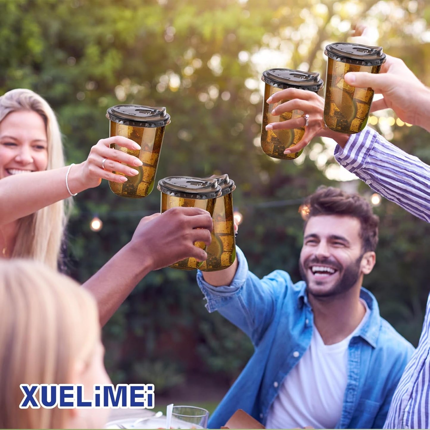 16oz Disposable Stemless Glasses With Strawless Sip Lids,PET Disposable Drinking Cups,Clear Plastic Wine Glasses for Parties Birthday,Wedding,Meeting,Christmas Party Supplies (100, Black)