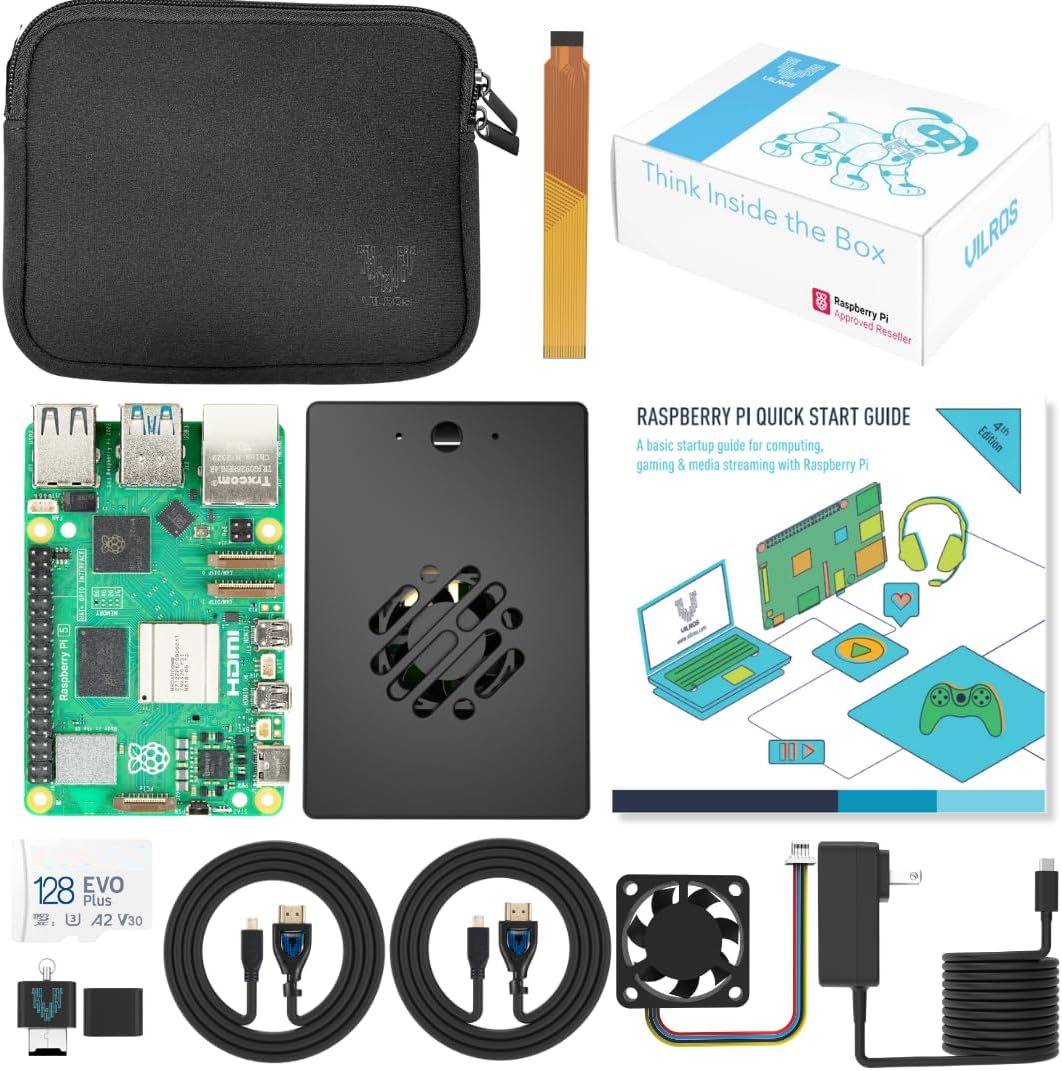 Vilros Raspberry Pi 5 Starter Kit MAX - Turbo Cooled Aluminum - (128GB Edition) - (4GB RAM)