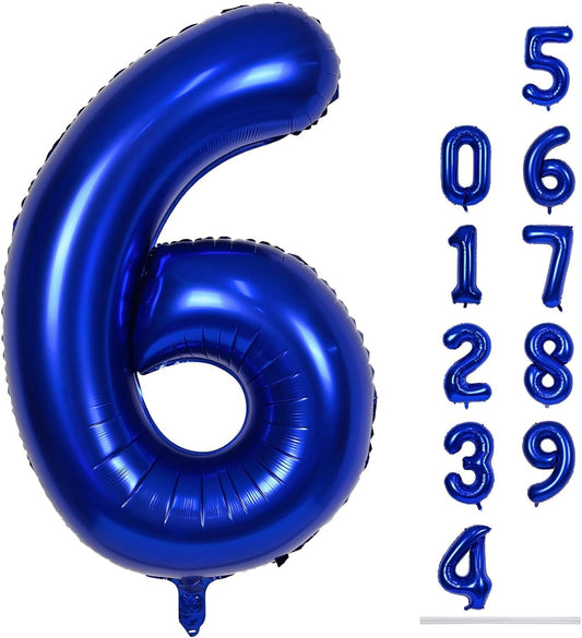 Navy Blue Number 6 Balloon, 40In Large Royal Blue Foil Number Balloons Set 0-9 for Men, Self Inflating Dark Blue Digital 6 Helium Balloon for Boys 6th Birthday Anniversary Party Decoration Supplies
