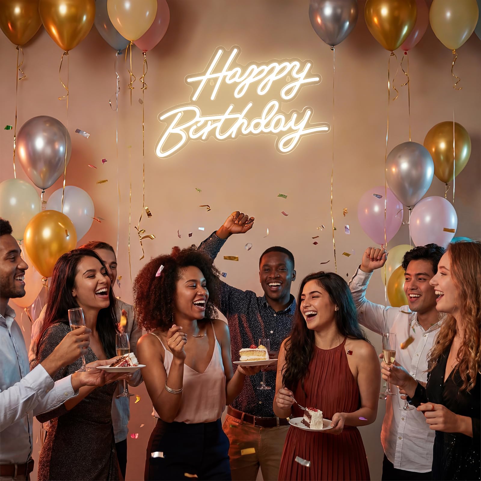 Happy Birthday Neon Sign for Wall Decor, LED Happy Birthday Light Up Sign, Dimmable LED Birthday