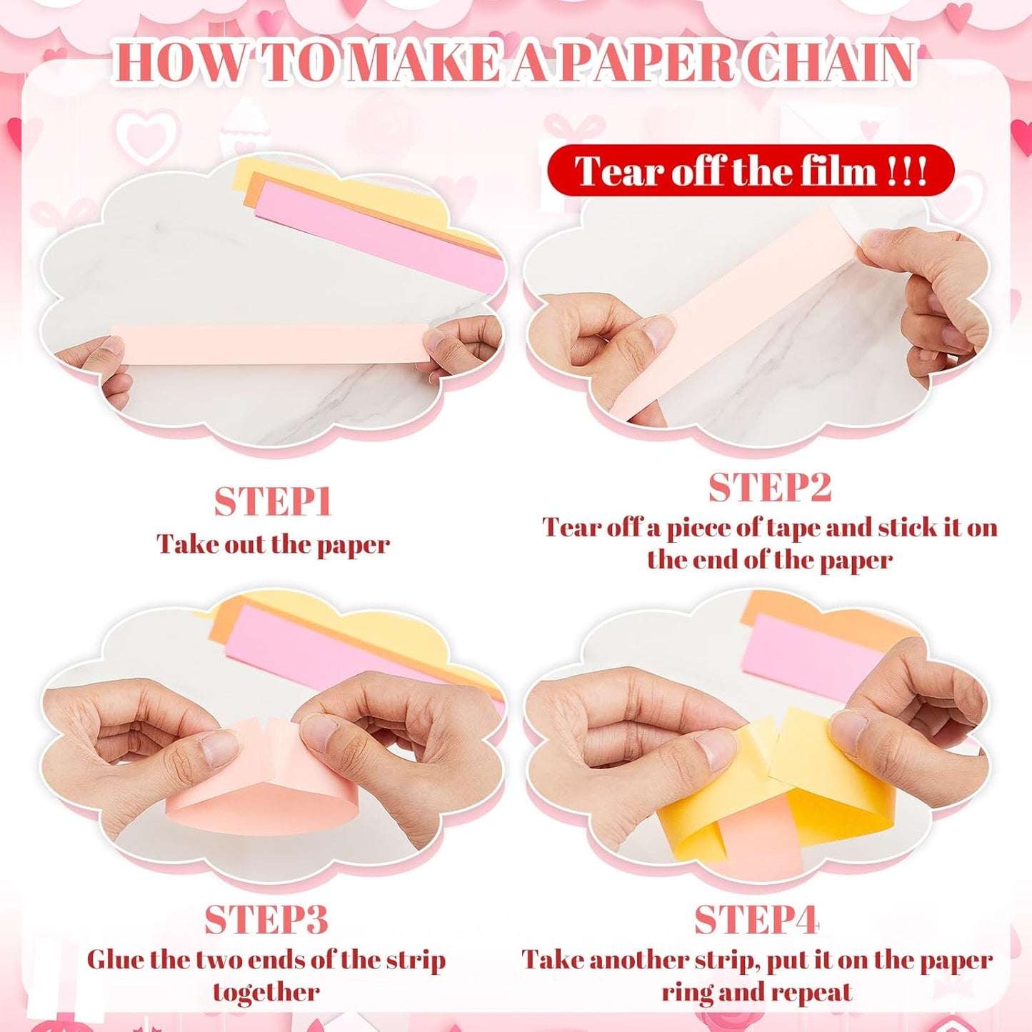 Lincia 600 Sheet Halloween Paper Chain Garland, Construction DIY Crafts Chain Strip for Fall Thanksgiving Party Decor, 1x8 Inch with Double Sided Tape (Valentine)