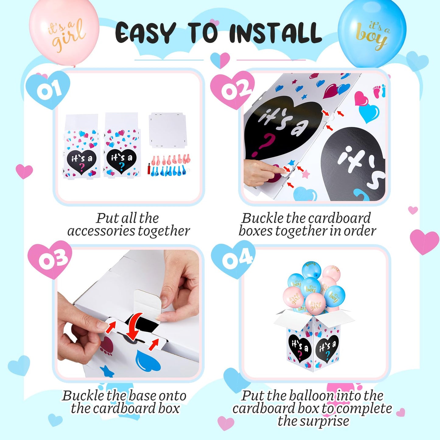 Ireer Gender Reveal Balloon Box with 16 Latex Baby Balloon Release Box Funny Ideas for Gender