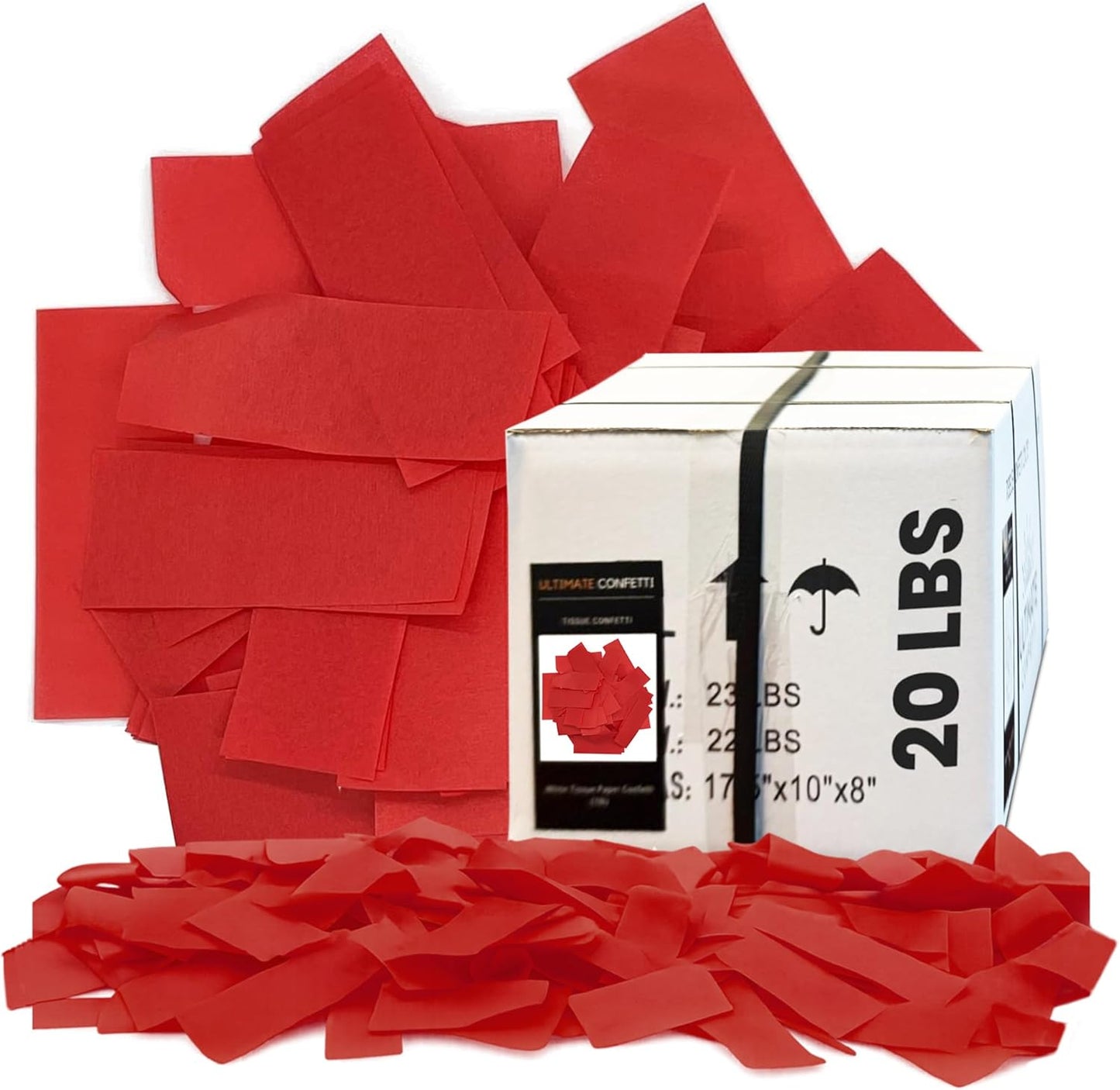 Red Biodegradable Confetti - Rectangular Tissue Paper Confetti for Cannon and Launcher use – Best for Gender Reveal, Live Parties, Concerts and Weddings - 20 lb, 320 oz