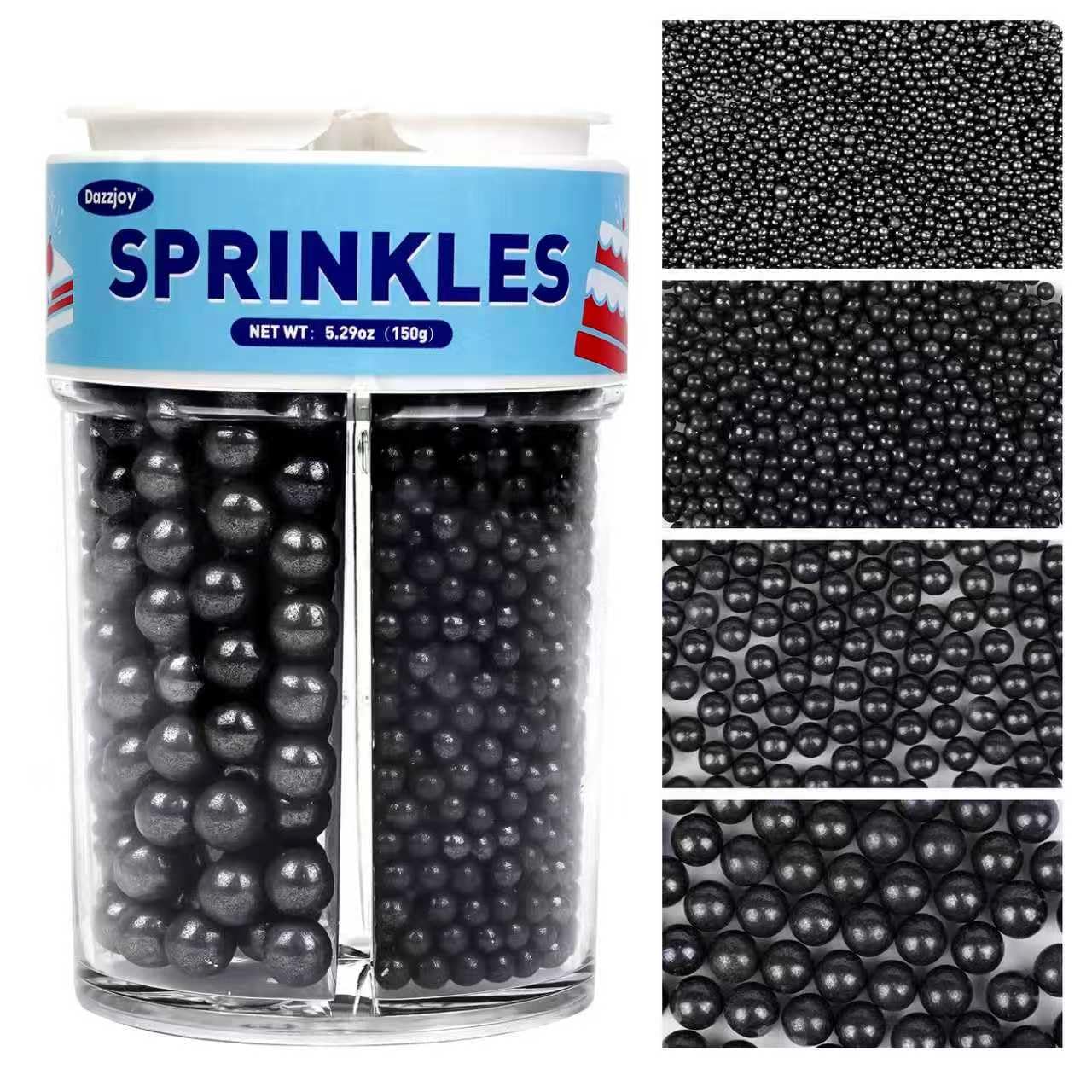 Dazzjoy Black Pearl Sprinkles for Cake Decorating, Food Grade, Edible Pearls for Cake Decorating, 150g/5.29oz, Cake Decoration & Cupcake Topper, Wedding Party Valentines Supplies