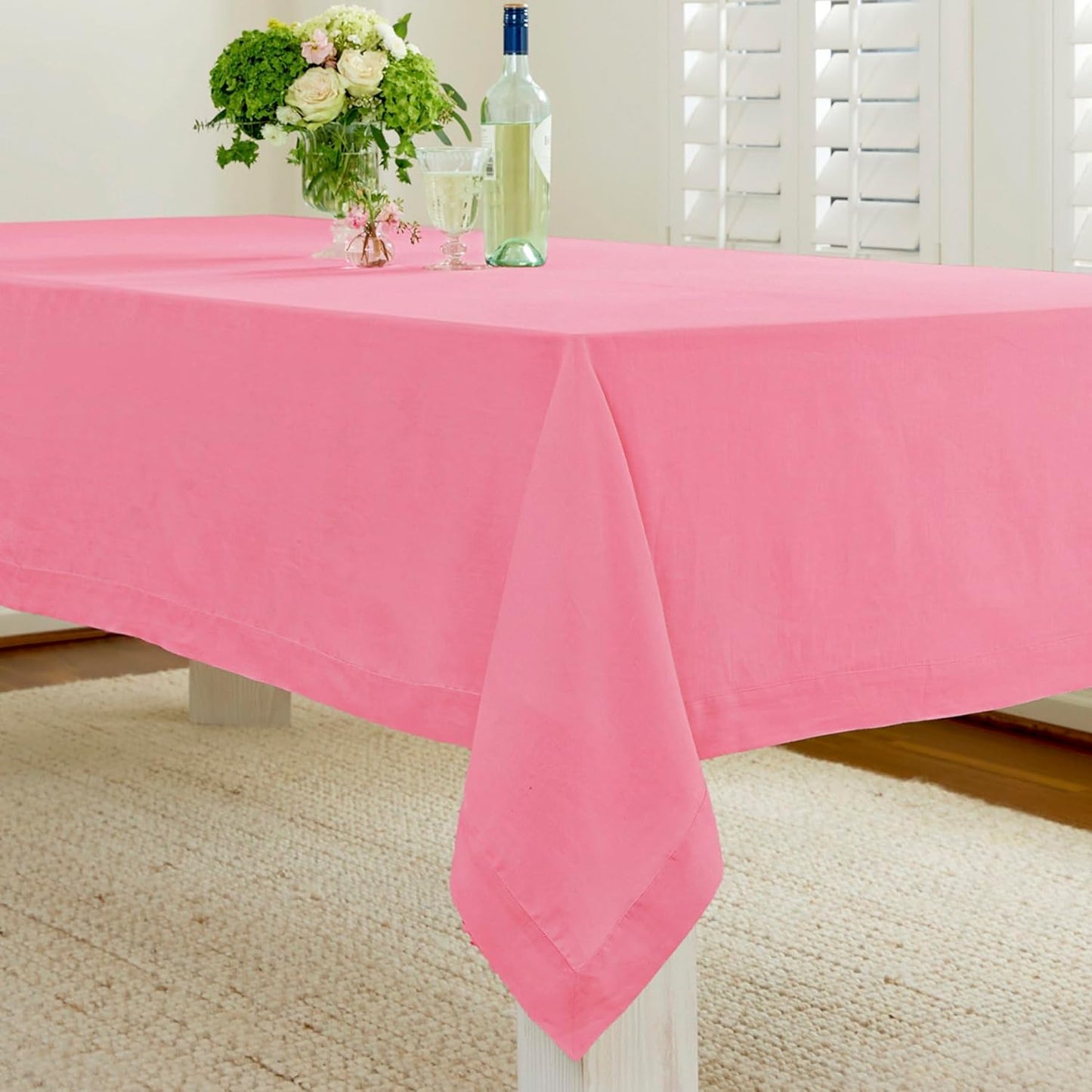 Solino Home Linen Tablecloth for Rectangle Tables 60 x 90 Inch - 100% Pure Linen Pink Carnation Table Cloth - Fete, Machine Washable Cloth Tablecloth for Halloween