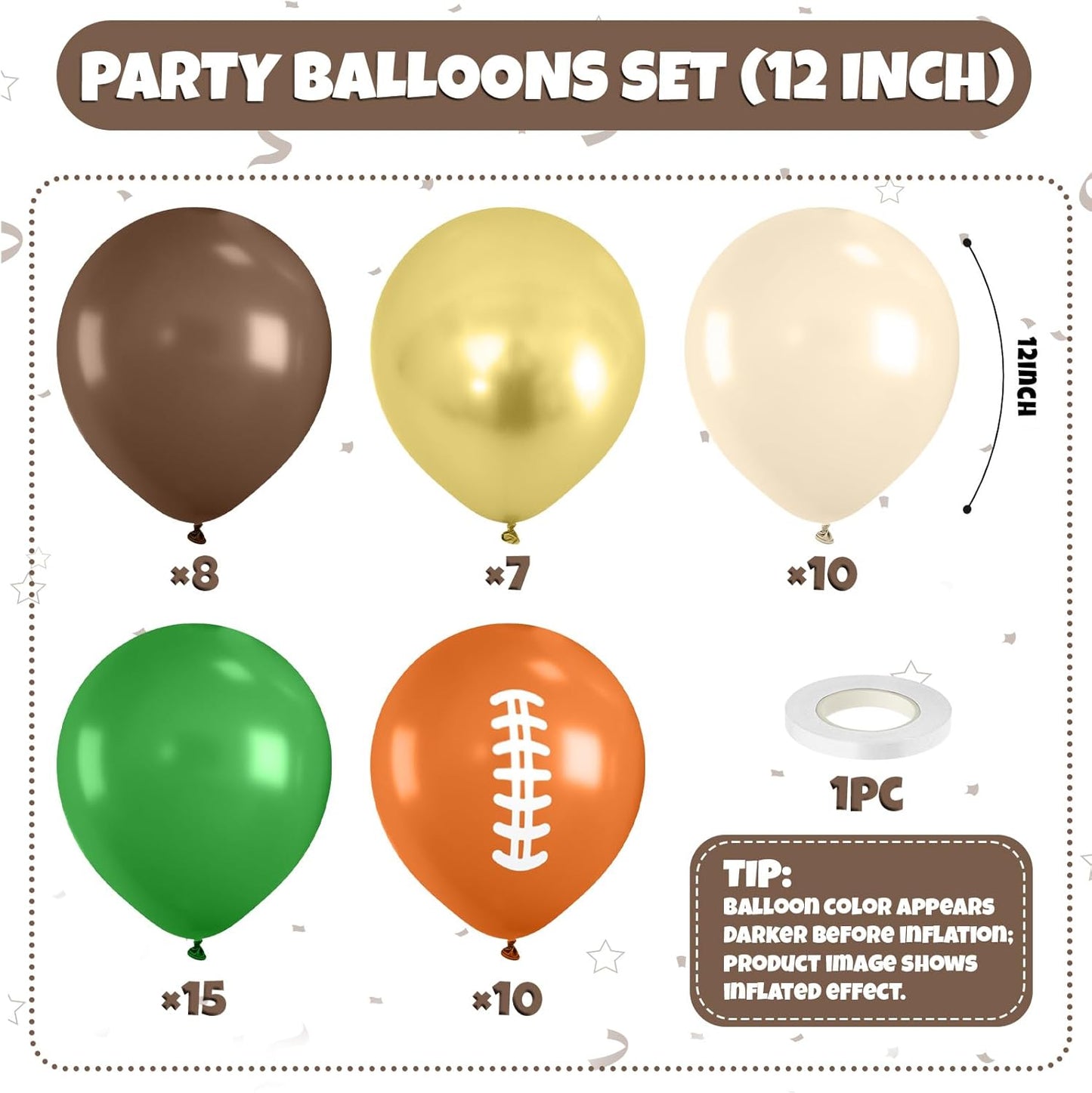 Football Balloons, 50PCS 12inch Party Balloons Dark Green Gold Black Beige Ballons Football Printed Balloons For Boys Game Sports Birthday Party Football Themed Decorations