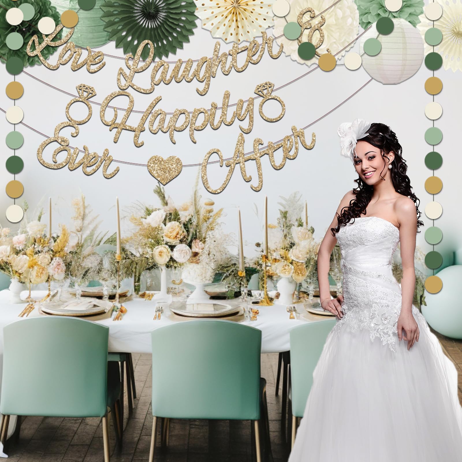 Bridal Shower Decorations,Sage Green Bridal Shower Decorations Includes Love Laughter Happily Ever