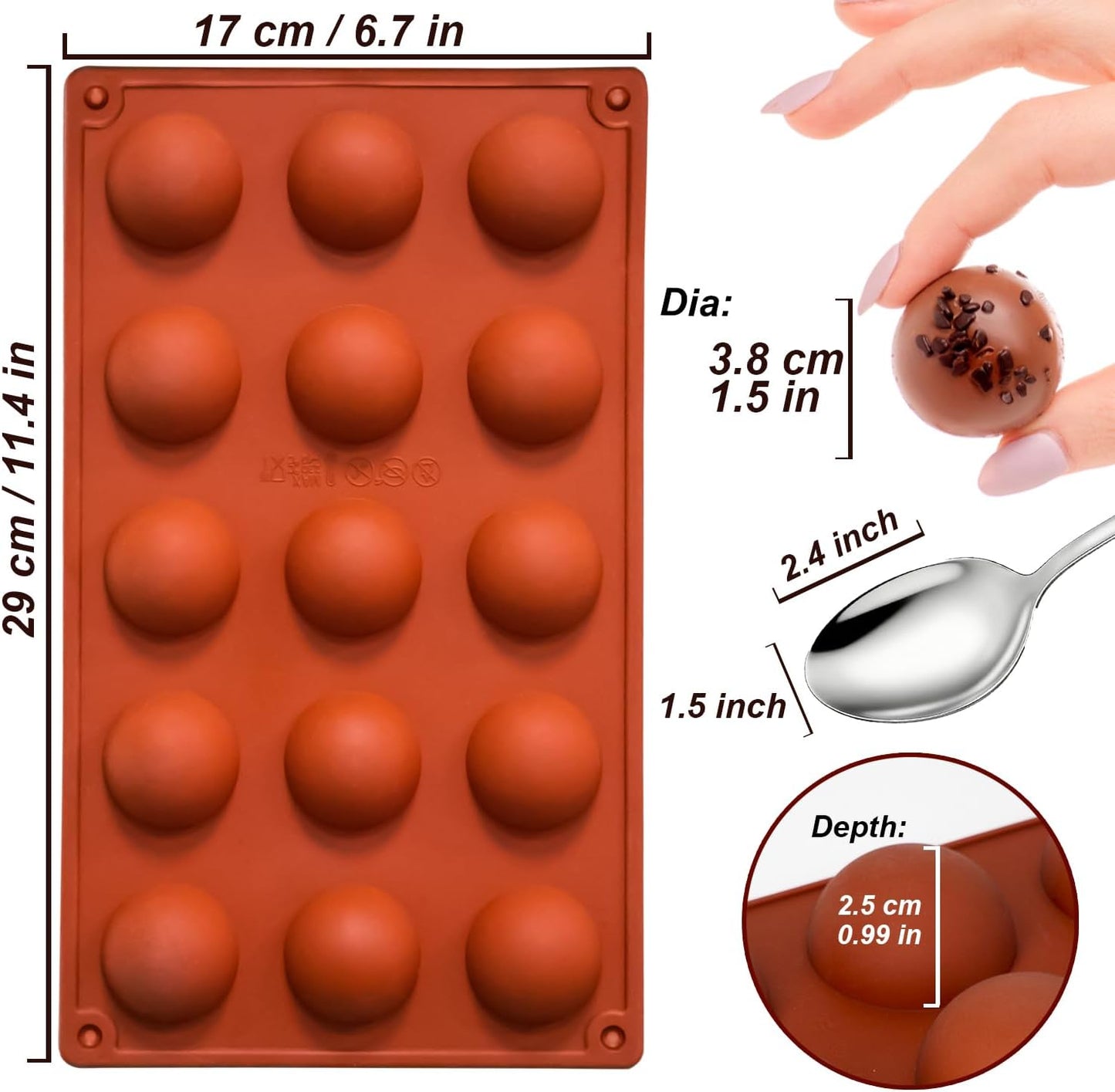 Small 15-Cavity Semi Sphere Silicone Molds Non-Stick,2 Packs Half Sphere Silicone Baking Molds for Making Jelly, Chocolates and Cake