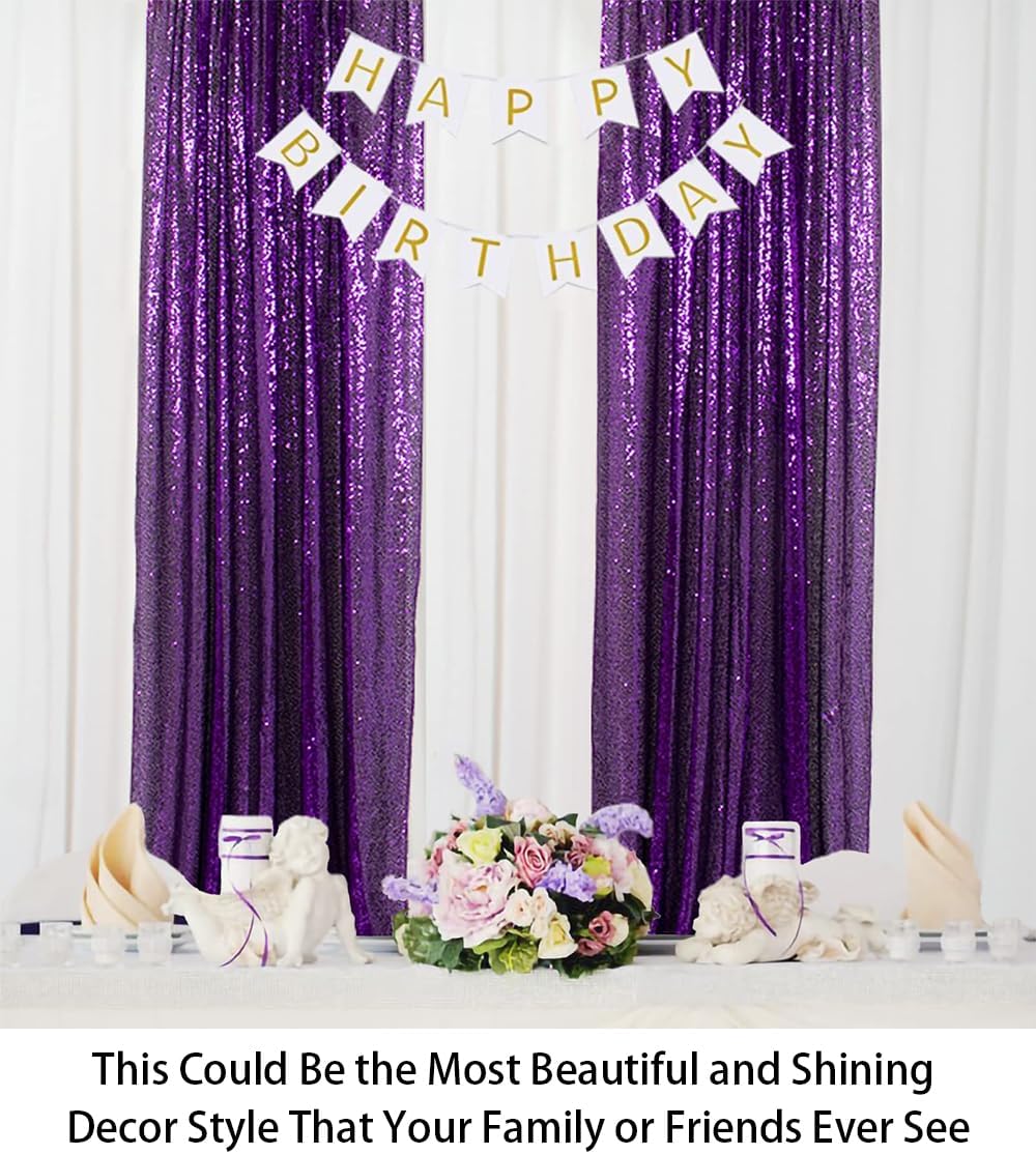 ShinyBeauty Sequin Curtains 2 Panels Purple 2FTx8FT Sequin Photo Backdrop Royal Purple Sequin Backdrop Curtain Pack of 2 Shimmer Fabric Backdrop Party Photographic Studio Photo Backgrounds