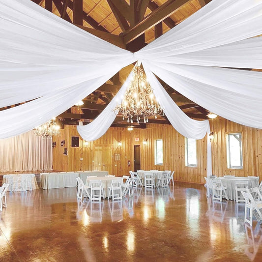 8 Panels White Ceiling Drapes 5ftx20ft Wedding Ceiling Drapes Chiffon Fabric Arch Draping Sheer Curtains Soft Drapery Draping Wedding Ceiling Decorations for Party Ceremony Stage Swag