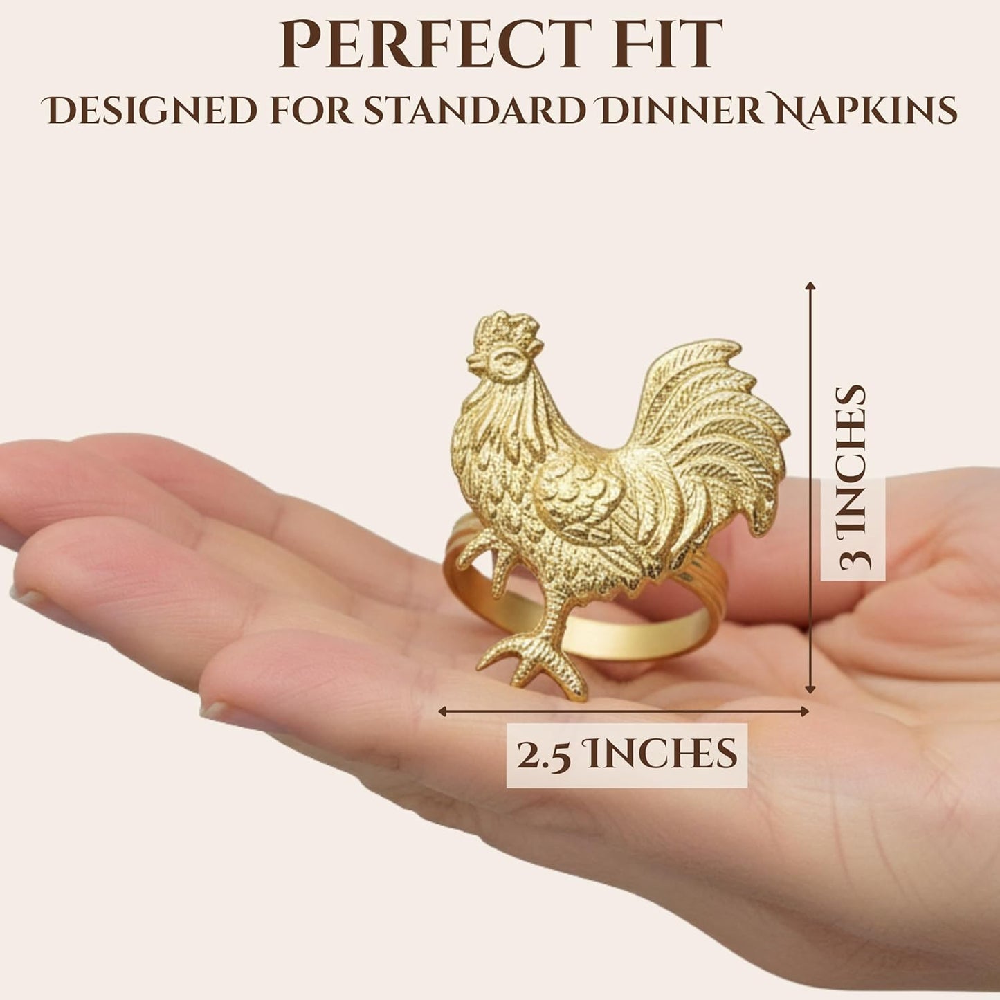 Set of 12 Rooster Napkin Rings for Farmhouse Table Decor | Premium Metal Chicken Dinnerware Holders | Rustic Kitchen & Holiday Party Table Setting (Gold) - ALPHA Living HOME