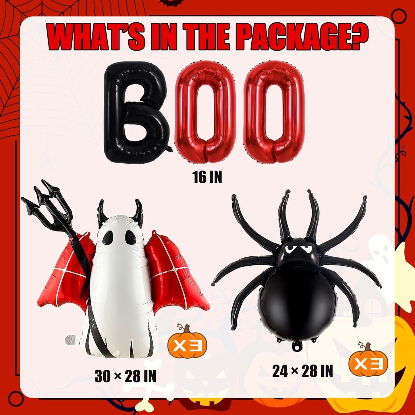 Halloween Balloons Decorations, Red Boo Letter, Devil, Spider Foil Balloon for Halloween Party Decorations (Red)