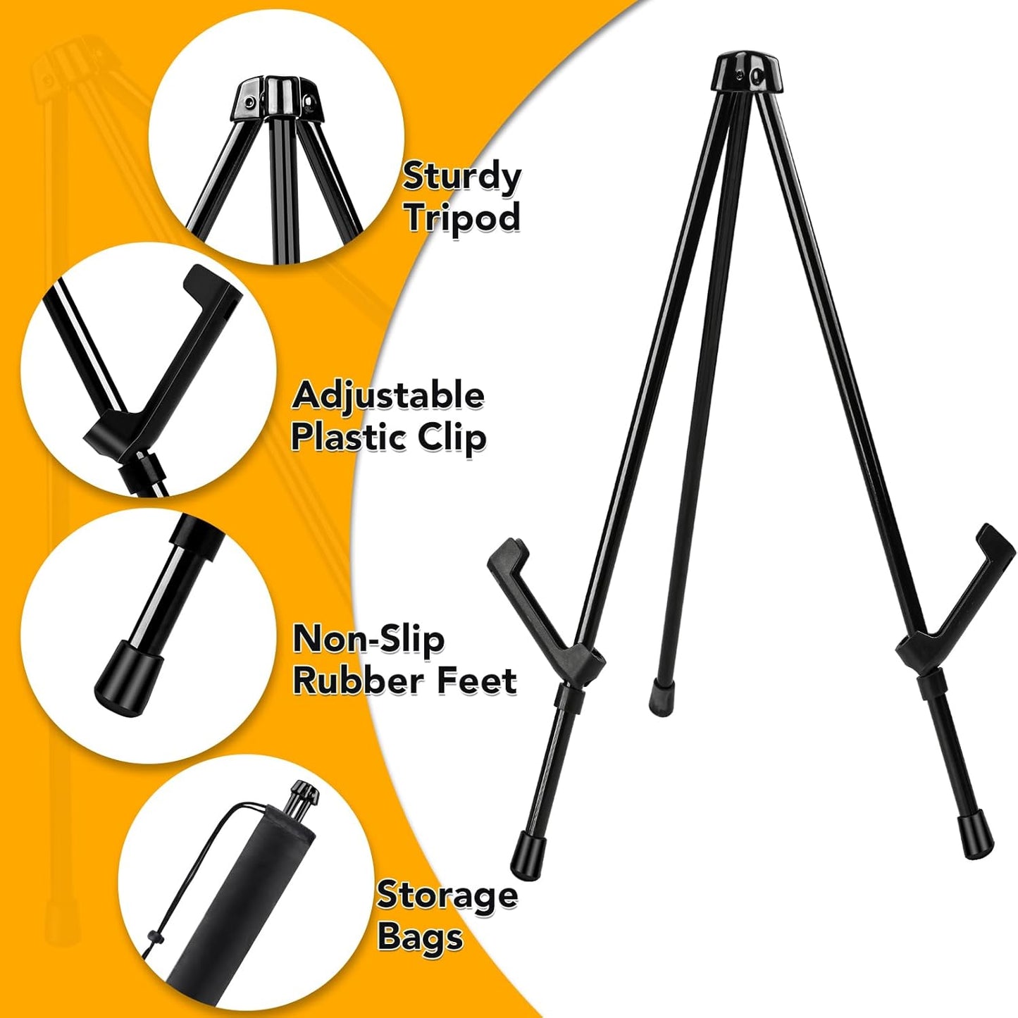 AROIC 6 pack 14'' Tabletop Easels, Black Steel Table Top Easels for Display, Adjustable Portable Table Top Easel for Paintings, Signs, Posters,Frame Pictures(with 6 Bags)