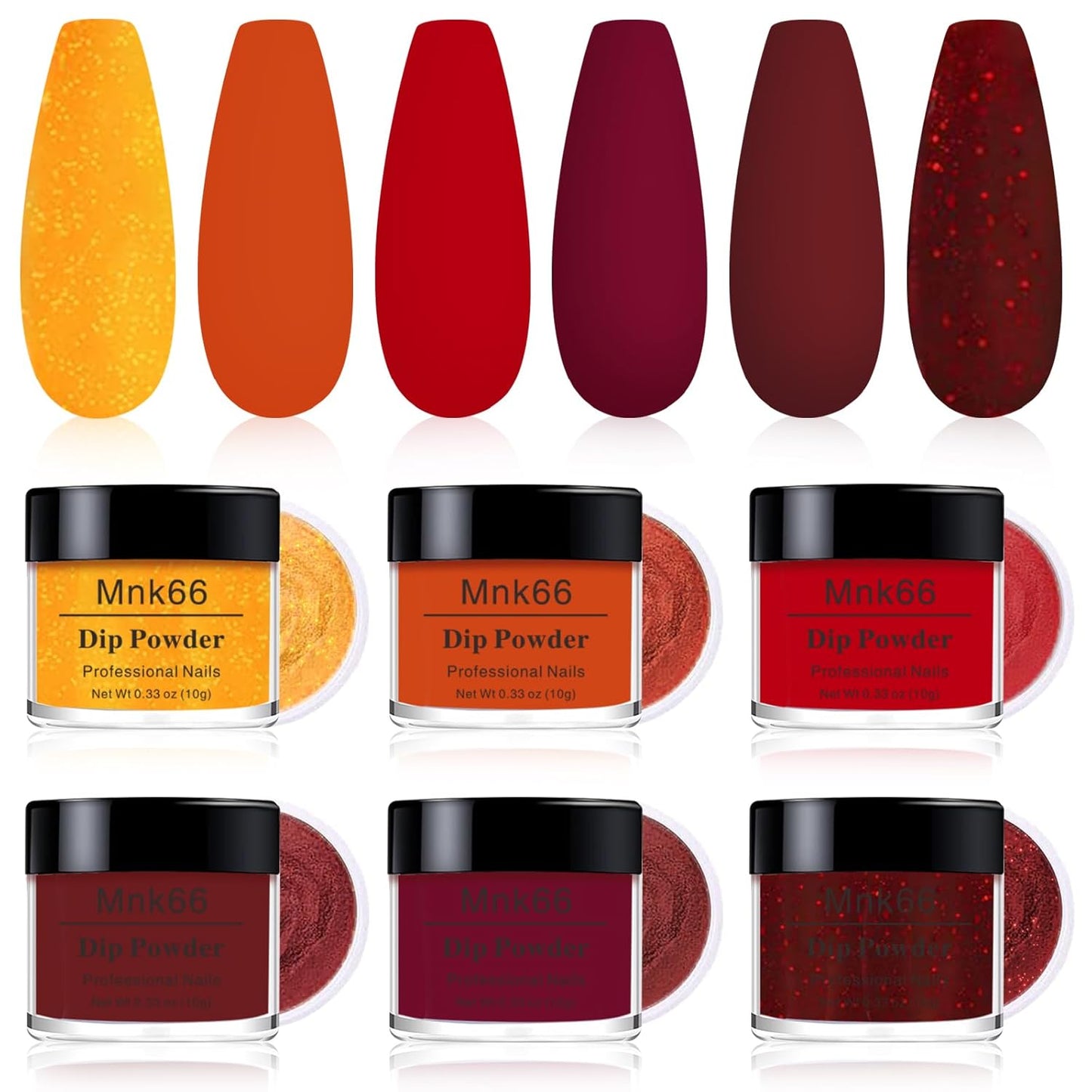 6 Colors Dip Powder Set, Red Orange Glitter Hallowen Dipping Powder Color Set, Glossy Nail Art Manicure DIY Salon Home Gift for Ladies (YYSDDPS-06-6pcs)