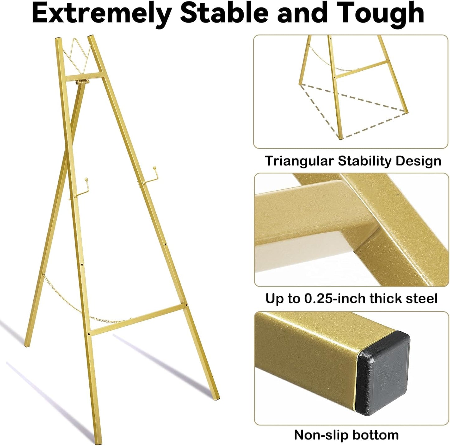 GRENTY 46.7" Gold Easel Stand for Wedding Signs ??No Assembly Needed, Heavy Duty Metal Display Stand for Art, Welcome Signs, Posters, Pictures, Paintings, and Floor Décor