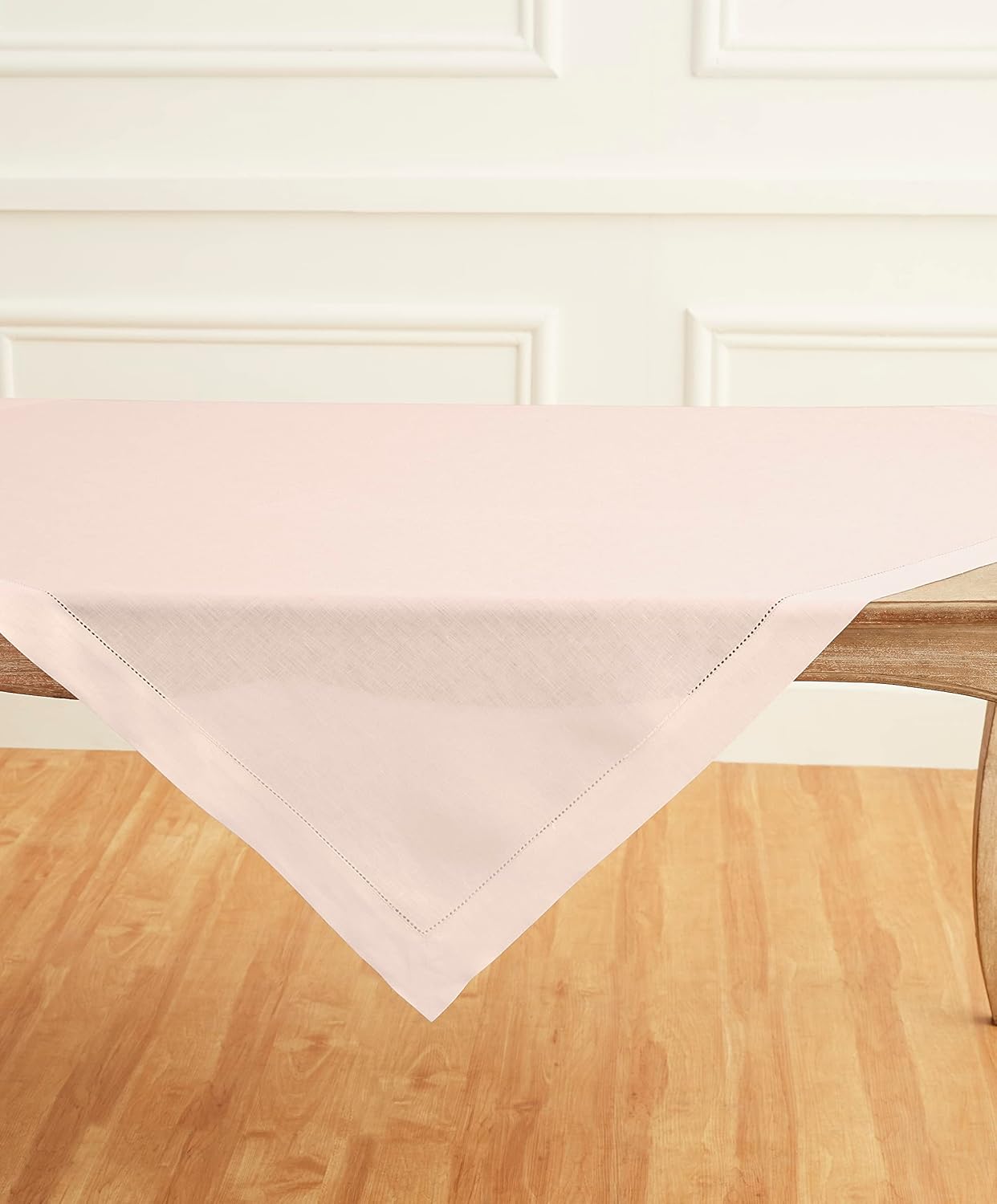 Solino Home Pink Linen Tablecloth 52 x 52 Inch - 100% Pure Linen Square Table Throw - Classic Hemstitch, Machine Washable Table Cloth for Halloween