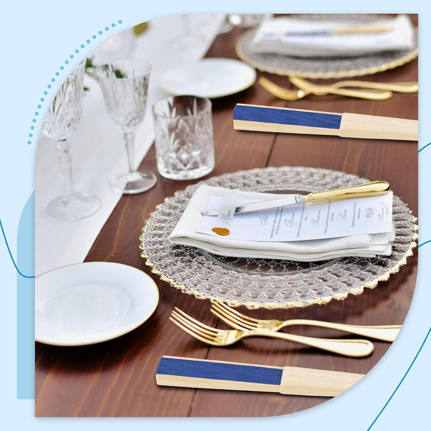 JOHOUSE 12 Pcs Paper Folding Hand Fans, 8.3 Inch Dark Blue Paper Fans Handheld for Wedding, Outdoor Party Favors, Baby Shower Decorations, Photography Prop