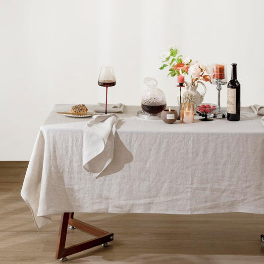 Talasily Linen Tablecloth 100% Pure Linen Table Cloth 60x132 Inches Rectangle Tablecloths Washable Cloths for Kitchen, Dining, Buffet Parties, Holidays, Picnic, Weddings and Restaurants-Natural Linen