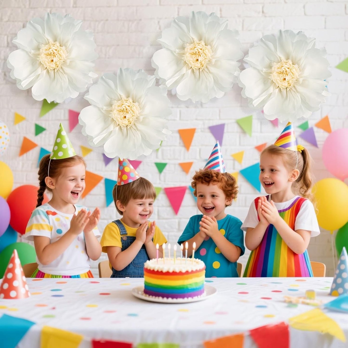 SUNBEAUTY 4 Pcs 20" White Giant Paper Flowers Large Crepe Tissue Artificial Paper Flowers Decorations for Wedding Party Wall Table Birthday Baby Shower Bridal Nursery Room Tea Party Backdrop Decor