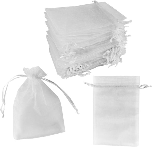 Super Z Outlet 100 Pack 4x6 Inch Mini Sheer Drawstring Organza Transparent Bags Jewelry Sack Pouches for Wedding, Party Decorations, Arts & Crafts Gifts (White)