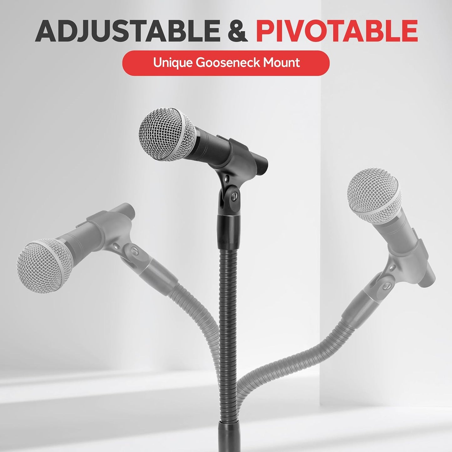 Pyle Universal Microphone Stand - M-6 Mic Holder USA Standard Adapter and Height Adjustable from 31.5??to 60??Inch High w/ Pivotable Gooseneck Mount - Heavy Duty Clutch Tension Knob PMKS32