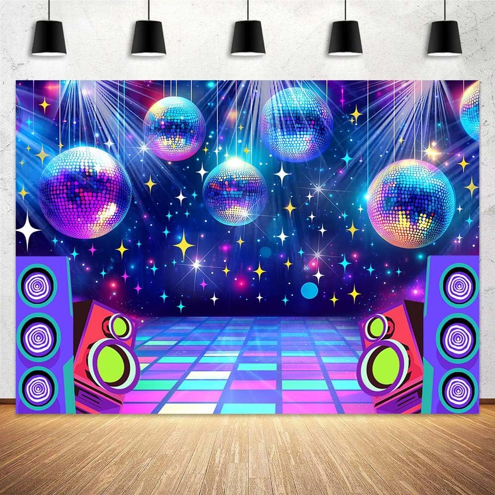 Dance Party Backdrop Retro 80s 90s Theme Stage Dance Ball Music Birthday Party Decoration DJ Photography Background 5 x 3 ft for Baby Shower Picture Photo Shoot Polyester Fabric,Multi1