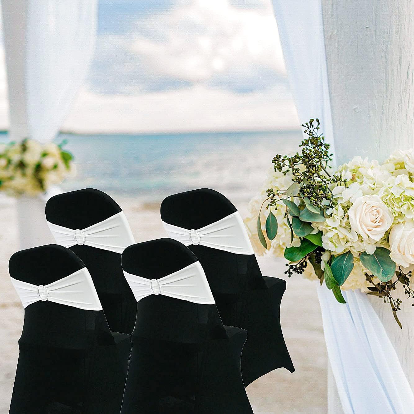 Spandex Chair Sashes Bands 50PCS Stretch Chair Ties Bows with Buckle Slider for Wedding Party Banquet Decoration (White)…