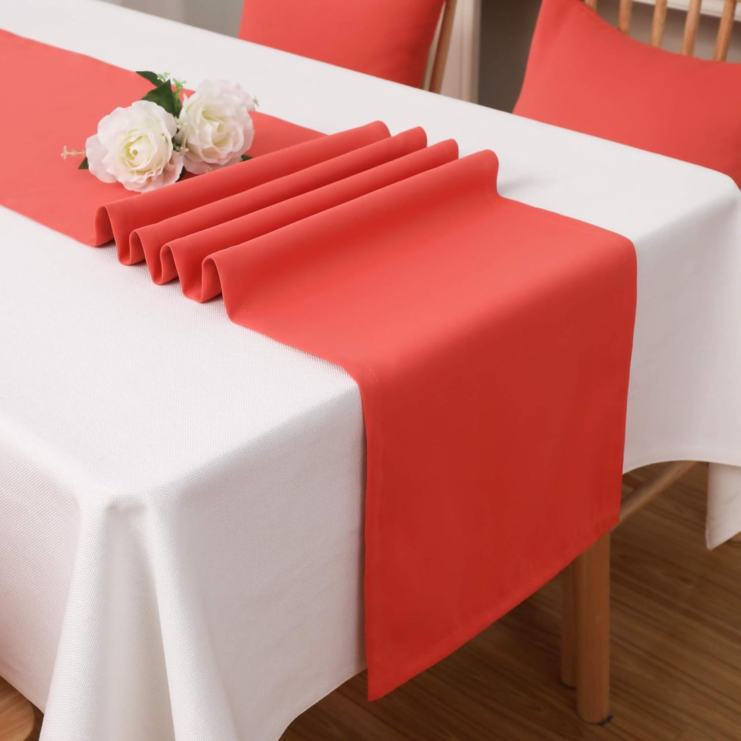 DUALIFE Coral Table Runner 14x72 Inch Solid Color Thick Polyester Decorative Cloth Handcrafted for Wedding Party Birthday Graduations Hotel Restaurant Banquet Catering Services Event 1 Piece