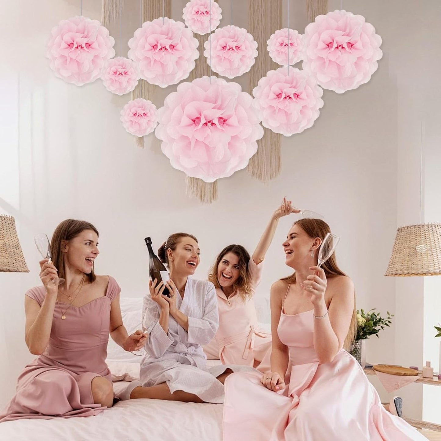 Tissue Paper Pom Poms, Light Pink Tissue Paper Flowers, Hanging Flower Balls for Weddings Fiesta Parties Birthday Baby Showers Classroom Bridal Shower Decoration (20Piece Set-6/10/12/14Inch)