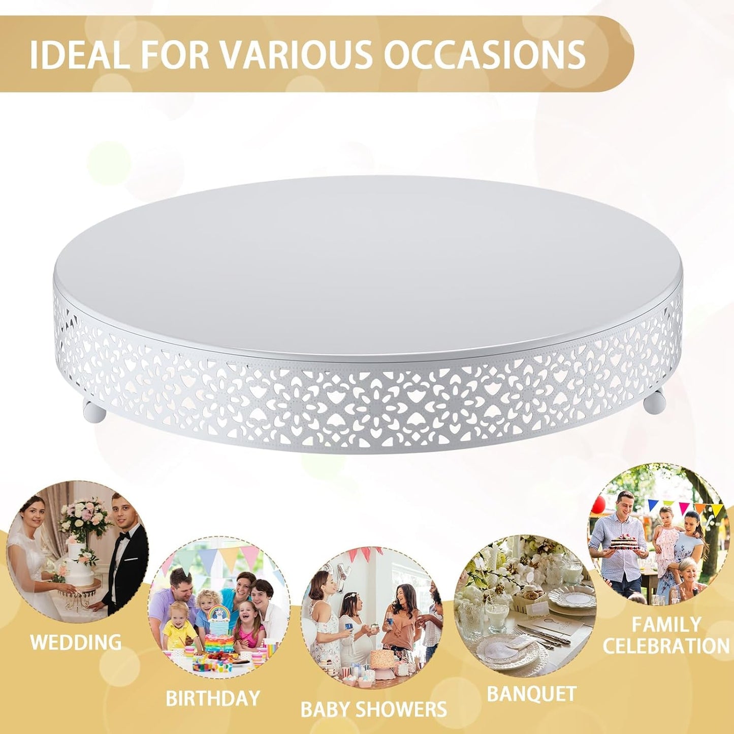 Wenqik Cake Stand 14 Inch Round Metal Cupcake Dessert Wedding Cake Stand Cookies Display Holder Fruit Serving Tray for Table Wedding Birthday Anniversary Party(White)