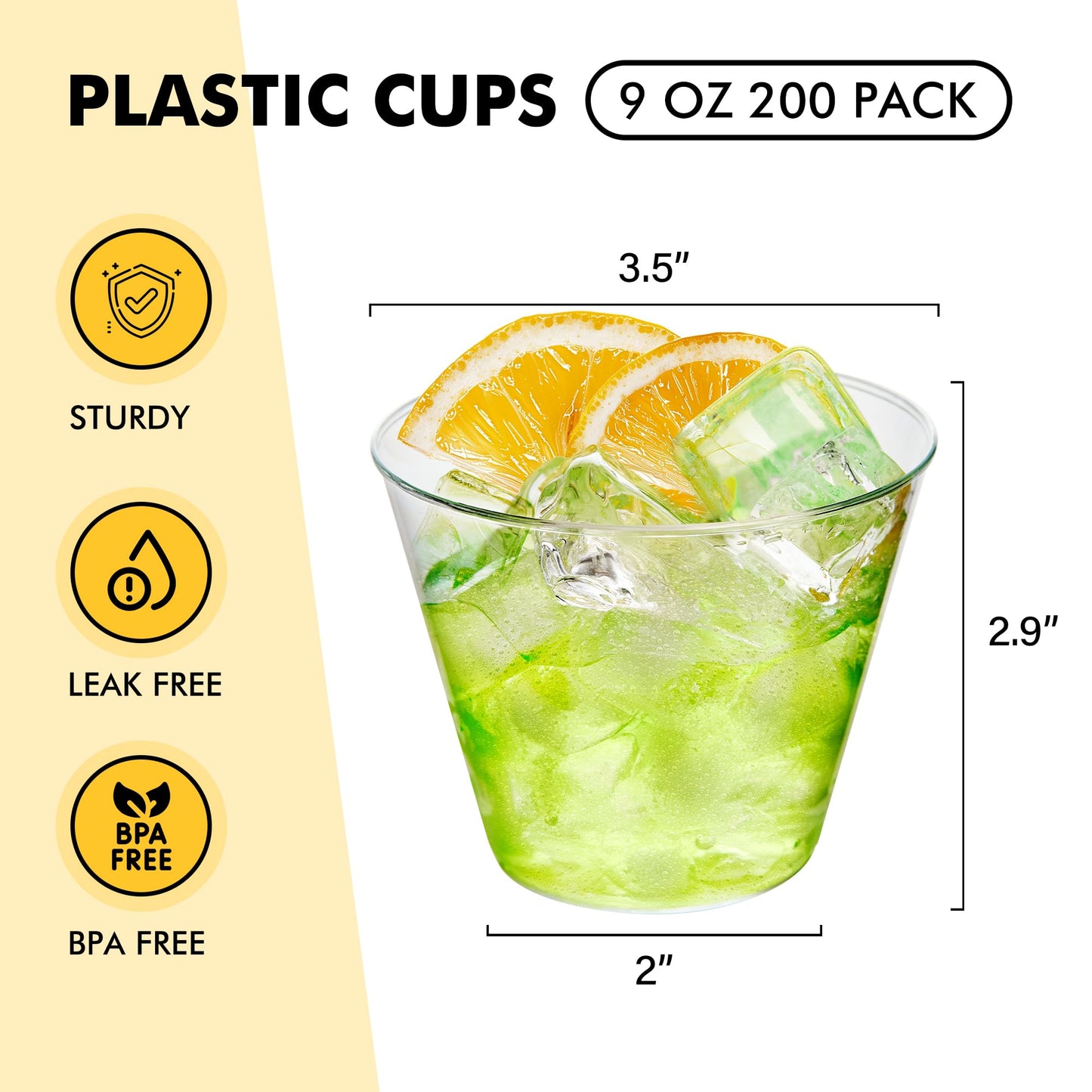 RACETOP 200 Pack 9 oz Clear Plastic Cups for Party